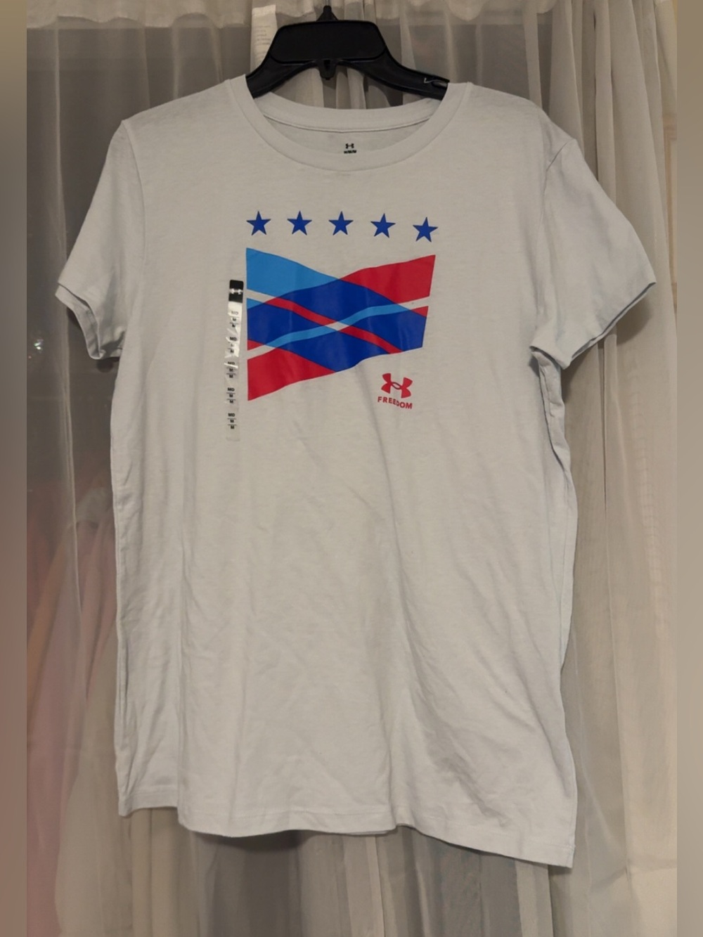 Under Armour White Short-Sleeve Graphic Tee with Blue & Red Flag Design
